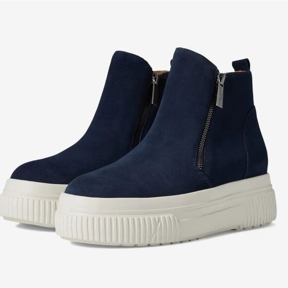 J/Slides Wyona WP Waterproof Wedge Sneaker- Navy Suede - Picture 1 of 12